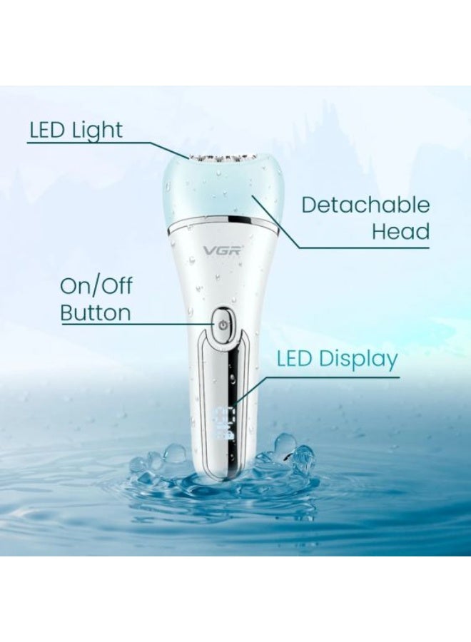 VGR Epilator for Women 6 in 1 Hair Removal Epilator Shaver Face Razor Facial Brush Face Massage and Body Exfoliator IPX7 Waterproof Rechargeable Hair Removal for Women 2 Speeds White - Image 5