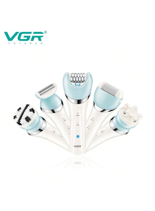 VGR Epilator for Women 6 in 1 Hair Removal Epilator Shaver Face Razor Facial Brush Face Massage and Body Exfoliator IPX7 Waterproof Rechargeable Hair Removal for Women 2 Speeds White - Image 1