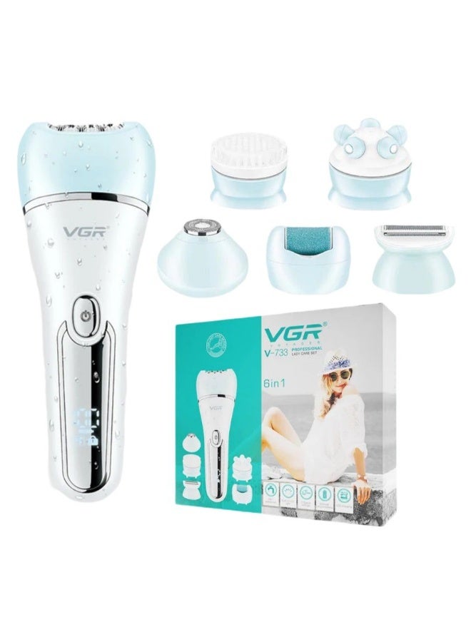 VGR Epilator for Women 6 in 1 Hair Removal Epilator Shaver Face Razor Facial Brush Face Massage and Body Exfoliator IPX7 Waterproof Rechargeable Hair Removal for Women 2 Speeds White - Image 4