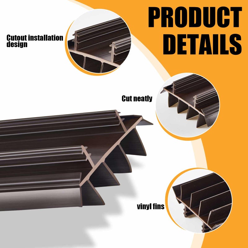 Pushglossy Replacement Door Bottom with Vinyl Fins 36" Long 1 3/4" Wide Threshold Seal Bottom of Door Weatherstrip Kerf Weather Stripping for 7/8" Between Barbs(1 Pcs,Brown) - Image 3