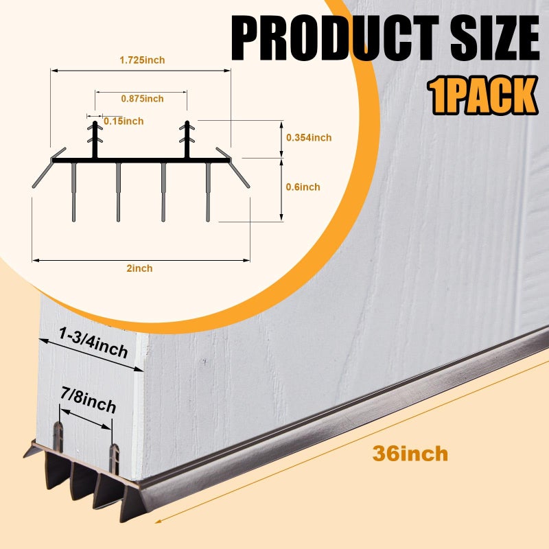 Pushglossy Replacement Door Bottom with Vinyl Fins 36" Long 1 3/4" Wide Threshold Seal Bottom of Door Weatherstrip Kerf Weather Stripping for 7/8" Between Barbs(1 Pcs,Brown) - Image 2