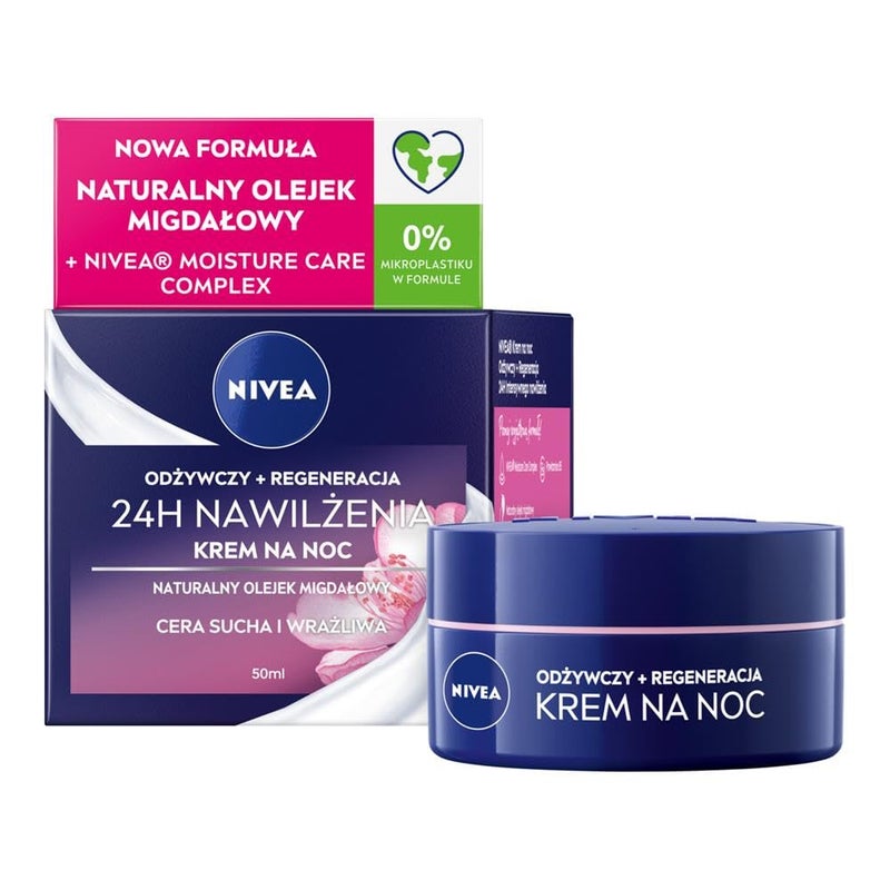 NIVEA Nourishing Night Cream for Dry to Sensitive Skin 50 ml â€“ Deep Moisture Almond Oil & Pro-Vitamin B5 Formula for Overnight Skin Renewal and Softness - Image 1