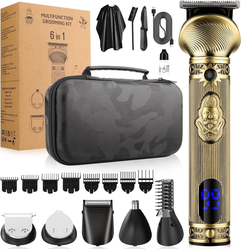 QREEYX Beard Trimmer Kit for Men  Professional 6 in 1 Hair Clipper Trimmer Cordless Multi Groomer Mens Grooming Kit for Beard Face Body Nose Electric Razor with Travel Case as Gifts for Him 