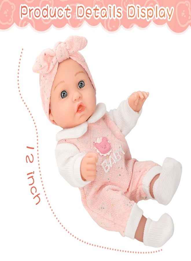 DONTNO 12'' Baby Doll in Gift Box with Pink Bear Pattern Clothes Accessories Playset,Pacifier,Feeding Bottle. Used for Gift Idea for Child Ages 3+ - Image 4