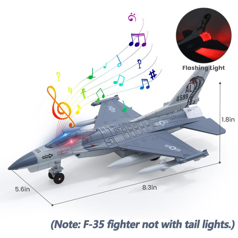 HOLYFUN Double Fighter Jet Toy, F35 & F16 Diecast Planes with Lights & Sounds, Pull Back Military Airplane Toy Gift for Toddler,Kids, Boys - Image 4