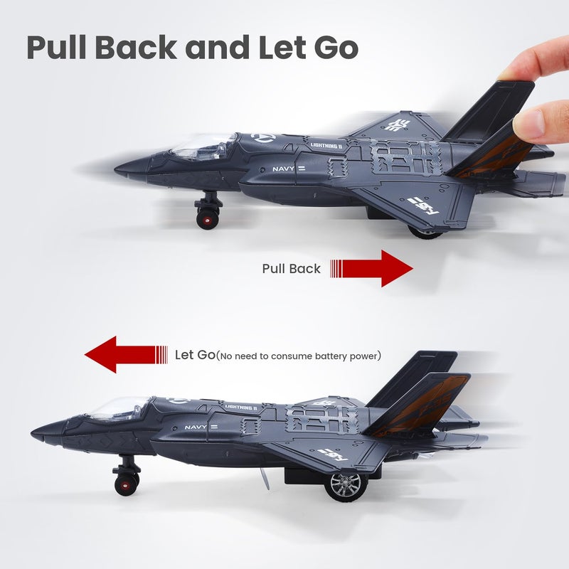 HOLYFUN Double Fighter Jet Toy, F35 & F16 Diecast Planes with Lights & Sounds, Pull Back Military Airplane Toy Gift for Toddler,Kids, Boys - Image 5