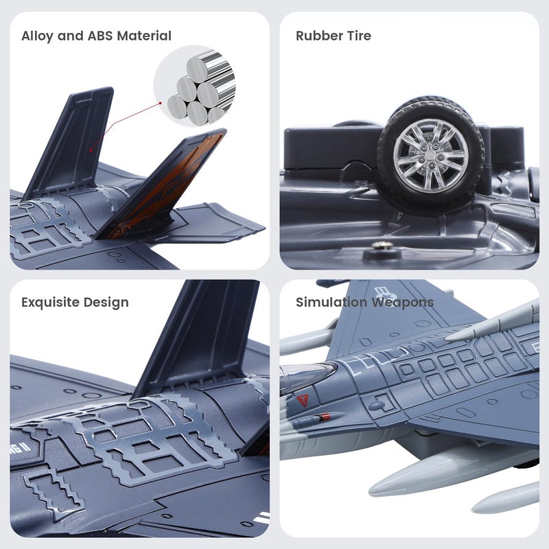 HOLYFUN Double Fighter Jet Toy, F35 & F16 Diecast Planes with Lights & Sounds, Pull Back Military Airplane Toy Gift for Toddler,Kids, Boys - Image 3