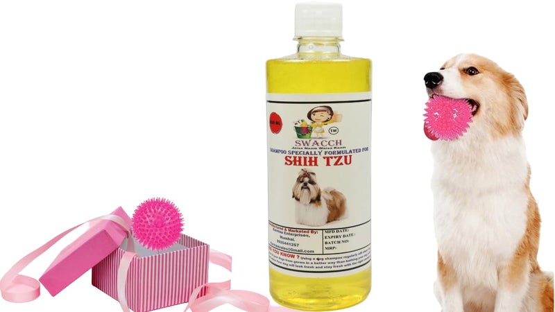 swacch Shampoo | Puppy Safe Shampoo | PH Balanced | Ditch to Itch for Shih Tzu Dog Shampoo 500ml (Lemon) + Spike Ball Chew Toy Combo Pack - Image 1