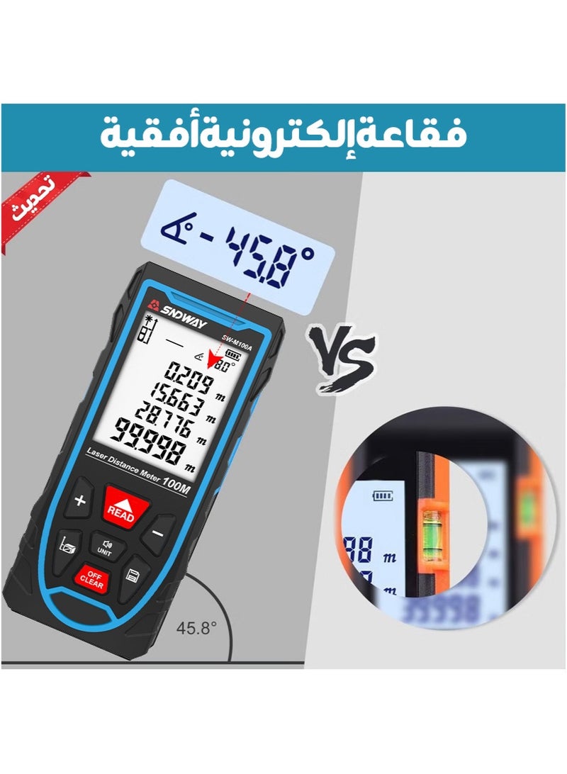 50m جهاز قياس ليزر، أداة قياس ليزر، دقة ±1/10 إنش، التبديل بين وحدة المتر/الإنش/القدم، شاشة LCD مضيئة، وضع فيثاغورس، قابل للشحن عبر USB لقياس المسافة، المساحة والحجم