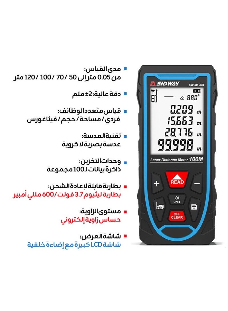 SNDWAY 50m Laser Measuring Instrument, Laser Measuring Tool, ±1/10 inch accuracy, metre/inch/foot unit switching, backlit LCD and Pythagoras mode, USB rechargeable for distance, area and volume measurement - Image 3