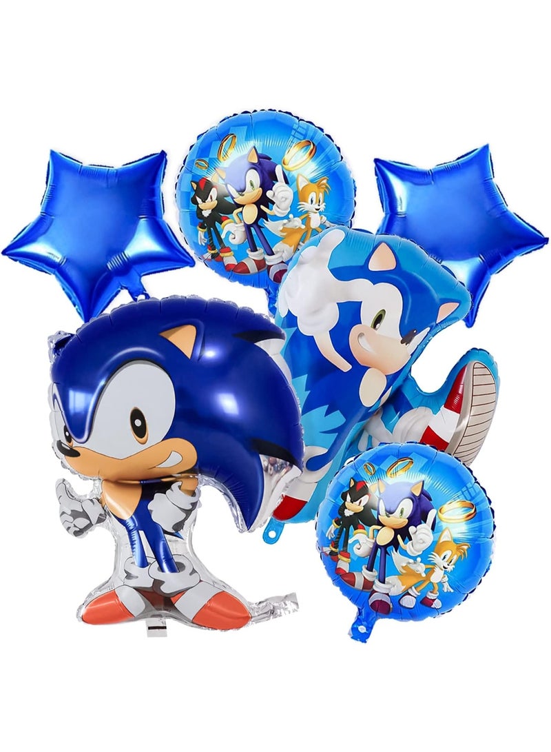 Sonic Birthday Decoration for Boys – 6pcs Foil Balloons, Happy Birthday Party Decorations, Accessories & Party Supplies - Image 1