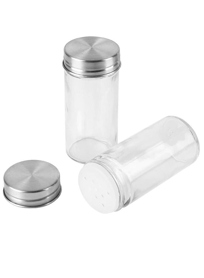 DubaiGallery رف توابل زجاجي دوار من الفولاذ المقاوم للصدأ، 16 برطمانًا، غطاء كروم، إبريق مطبخ، زجاجة بهارات، قهوة، وعاء ختم السكر - Image 5