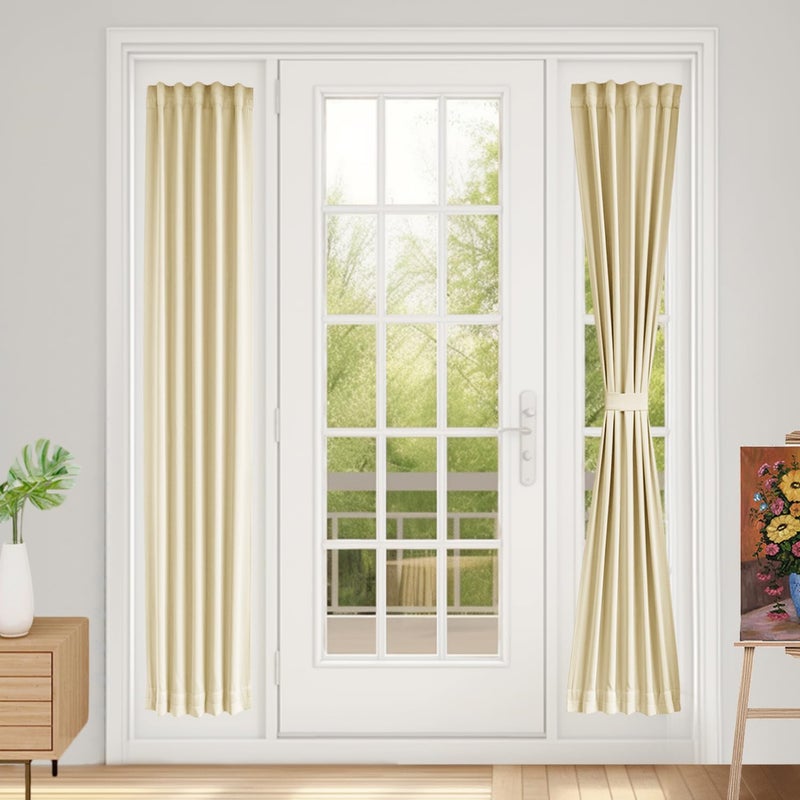Vatge French Door Curtain Front Door Curtains for Glass Window,Sidelight Curtains for Front Door, 1 Panel, W12 x L72, Light Beige - Image 1
