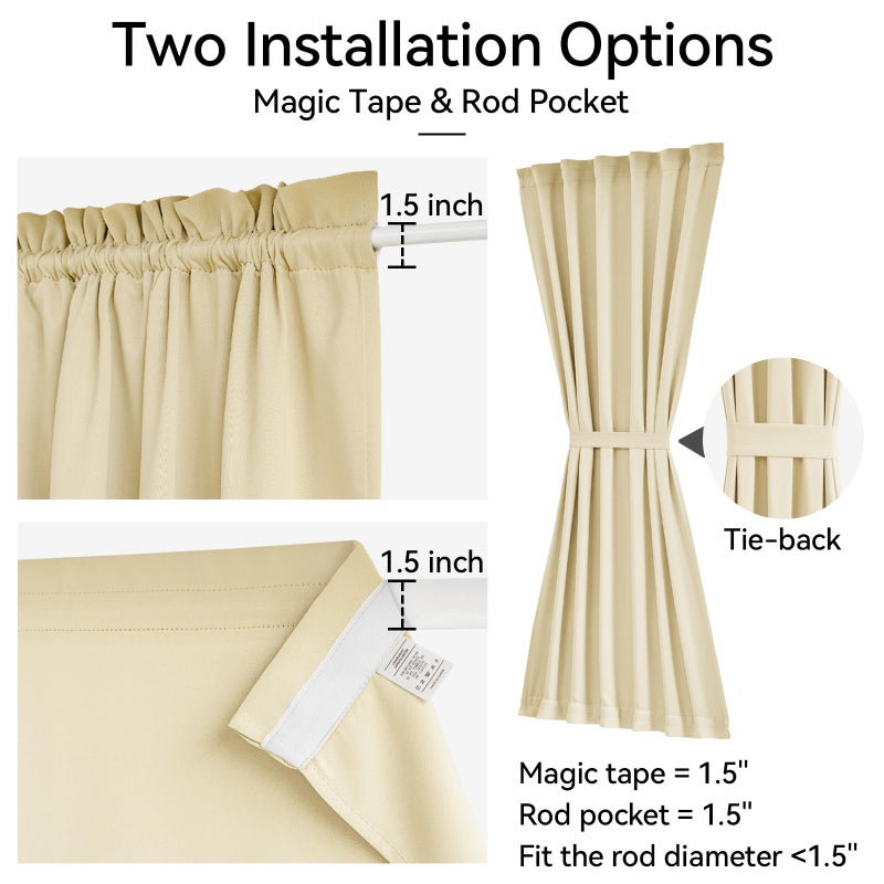 Vatge French Door Curtain Front Door Curtains for Glass Window,Sidelight Curtains for Front Door, 1 Panel, W12 x L72, Light Beige - Image 2