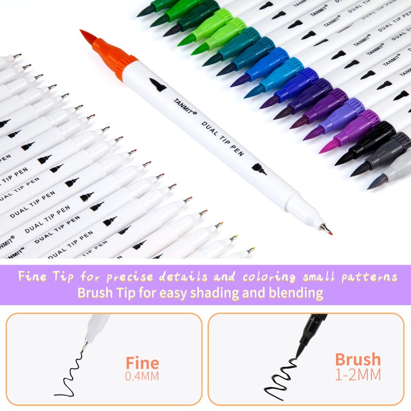 TANMIT Dual Brush Marker Pens for Coloring Books, Tanmit Fine Tip Coloring Marker & Brush Pen Set for Journaling Note Taking Writing Planning Art Project - Image 4
