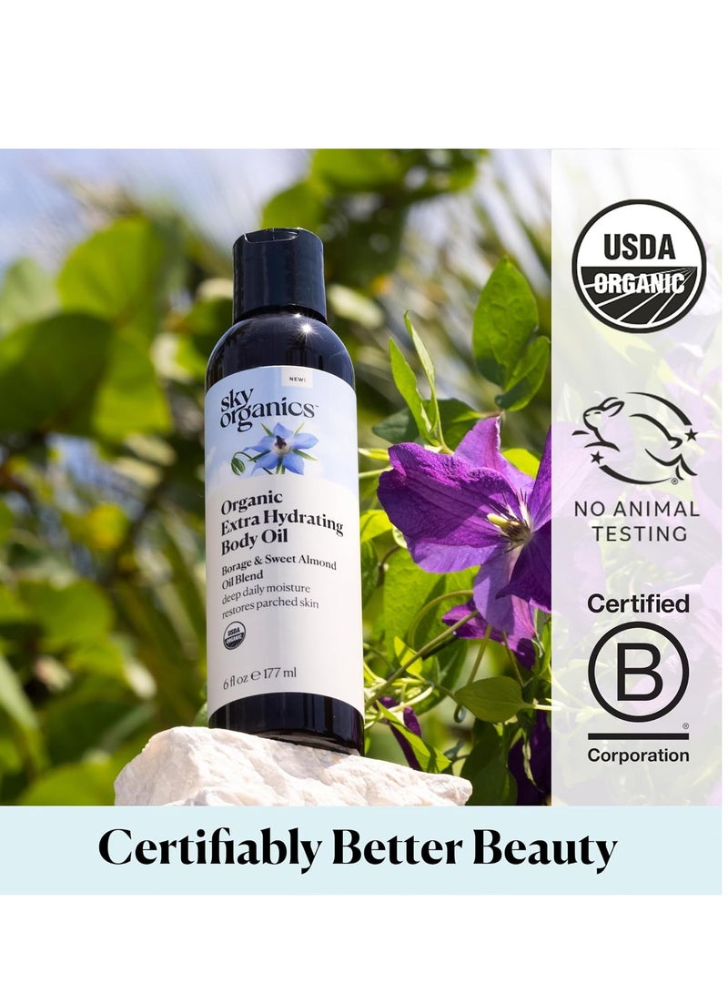 Sky Organics Sky Organics Body Oil, Extra Hydrating & Nourishing Organic Skin Care with Borage, Acai & Sweet Almond Oil, Nourishing Hydration for Softer, Smoother, Refreshing Orange & Spearmint Scent, 6 fl oz - Image 2