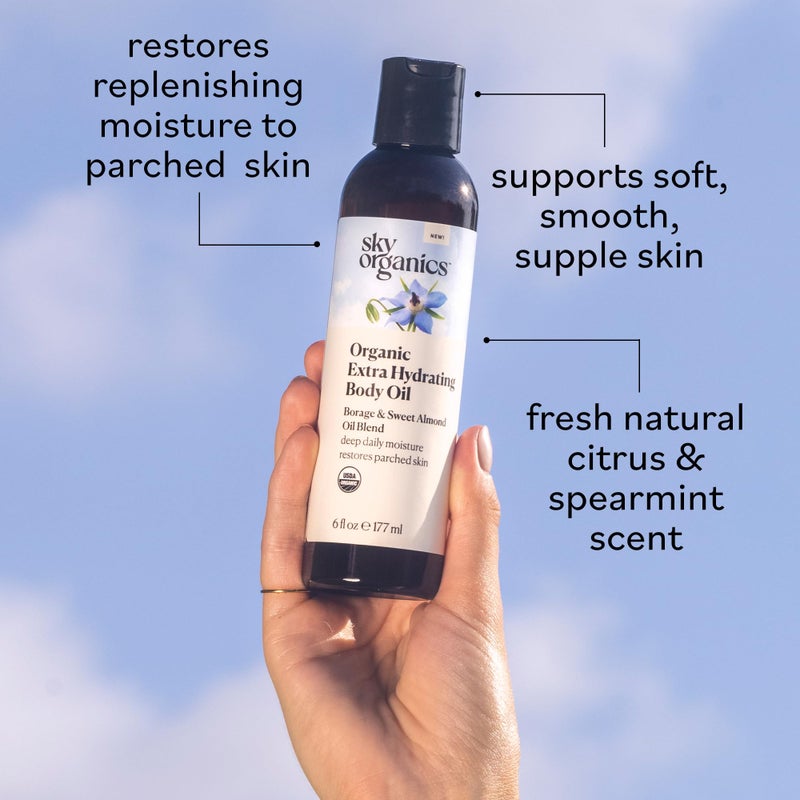 Sky Organics Organic Extra Hydrating Body Oil, Nourishing Organic Skin Care with Borage, Acai & Sweet Almond Oil, Nourishing Hydration for Softer, Smoother, Refreshing Orange & Spearmint Scent, - Image 4