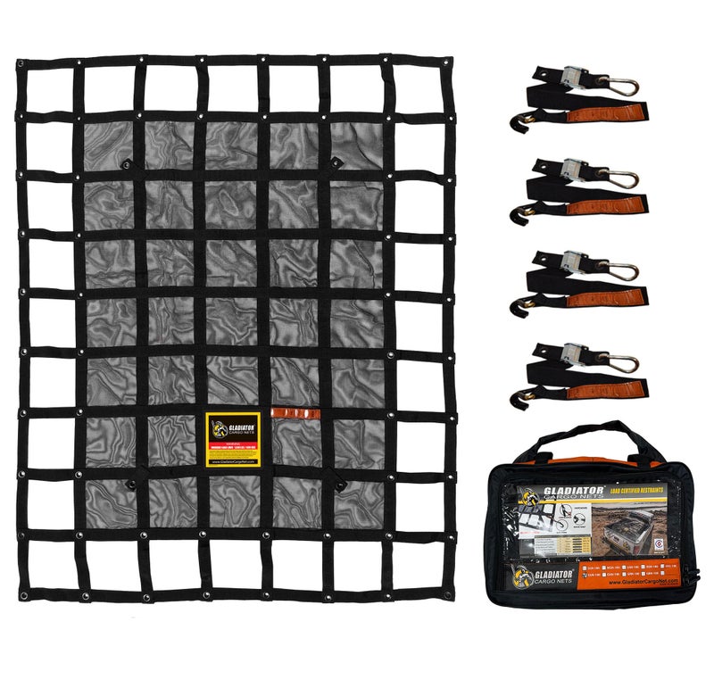 GLADIATOR CARGO NETS Heavy Duty Cargo NetWLL 1500 lbs TruckAccessory Cargo Carrier Truck Organizer Truck Bed CoverTrailerPickupBoatJeepSUV5ft Bed SGN100 475 x 6 ft