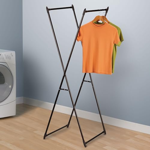 Household Essentials Valet Folding Clothes Rack, Strong Metal X-Frame, Chic Design, Great for Guest and Dressing Rooms, Portable and Easy to Use, Folds Flat, Antique Bronze - Image 3