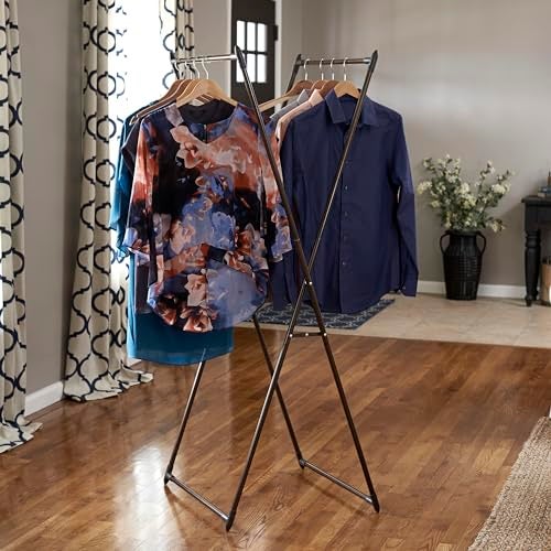 Household Essentials Valet Folding Clothes Rack, Strong Metal X-Frame, Chic Design, Great for Guest and Dressing Rooms, Portable and Easy to Use, Folds Flat, Antique Bronze - Image 2