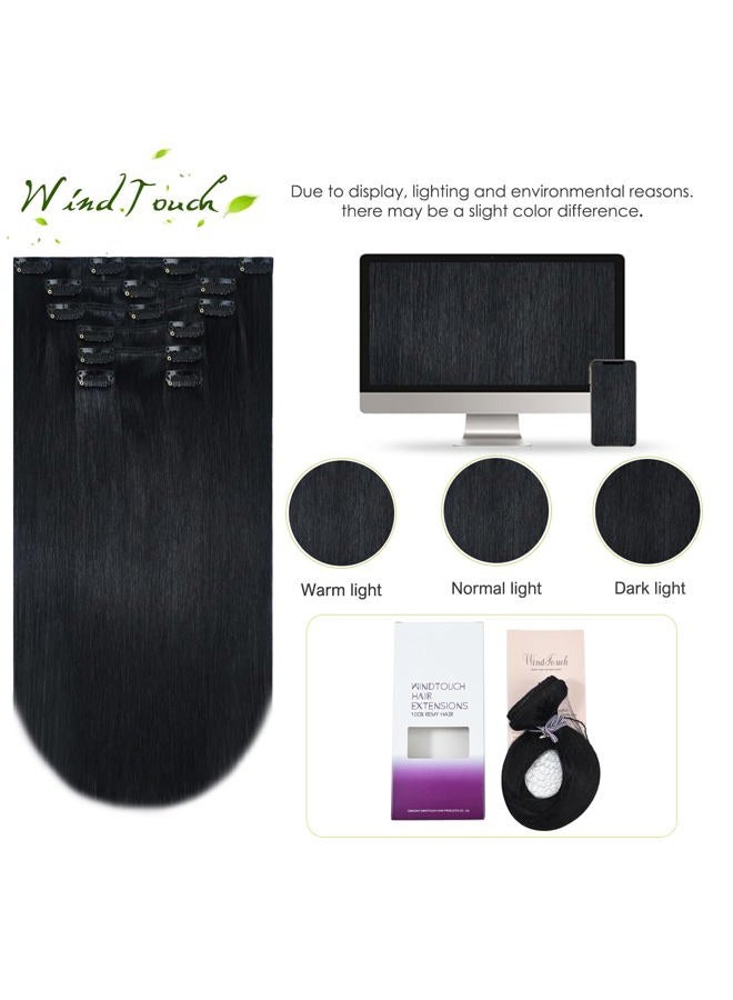 WindTouch Clip In Hair Extensions Human Hair Jet Black 18Inch 70g #1 7PCS Solid Black Hair Extensions for women for Brown Hair Remy Hair - Image 4