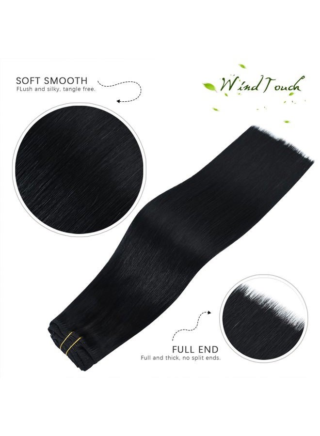 WindTouch Clip In Hair Extensions Human Hair Jet Black 18Inch 70g #1 7PCS Solid Black Hair Extensions for women for Brown Hair Remy Hair - Image 2