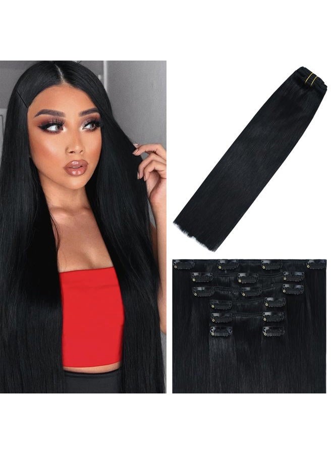 WindTouch Clip In Hair Extensions Human Hair Jet Black 18Inch 70g #1 7PCS Solid Black Hair Extensions for women for Brown Hair Remy Hair - Image 1