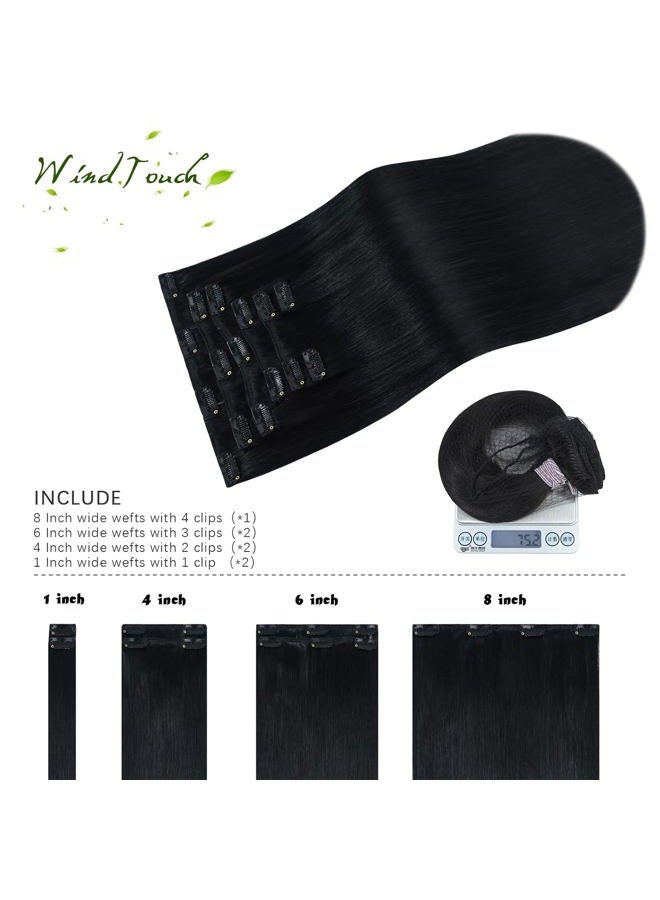 WindTouch Clip In Hair Extensions Human Hair Jet Black 18Inch 70g #1 7PCS Solid Black Hair Extensions for women for Brown Hair Remy Hair - Image 3