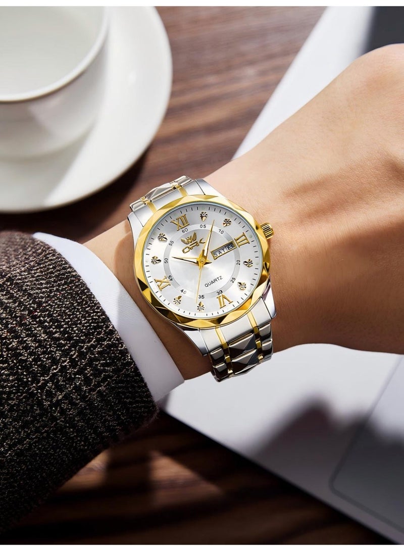 OPK Watch for Men Stainless Steel Waterproof Luminous Date Analog Quartz Wrist Watch Business Fashion Casual Men Watches - Image 3