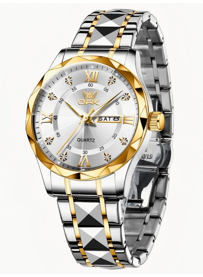 OPK Watch for Men Stainless Steel Waterproof Luminous Date Analog Quartz Wrist Watch Business Fashion Casual Men Watches - Image 1