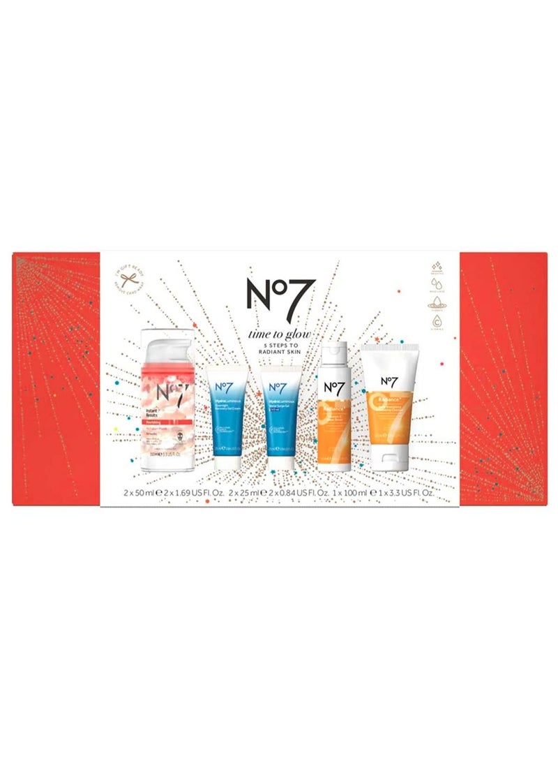 Boots No.7 No7 Time To Glow 5 Steps to Radiant Skin Gift Box [Set of 5 pieces] - Image 1