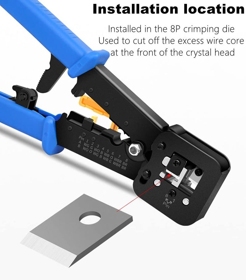 PETECHTOOL RJ45 (5Pack 8pin Cavity Blade) Pass Through Crimp Tool Replacement Blades RJ45 Professional Heavy Duty Crimp Tool Replacement Blades - Image 5