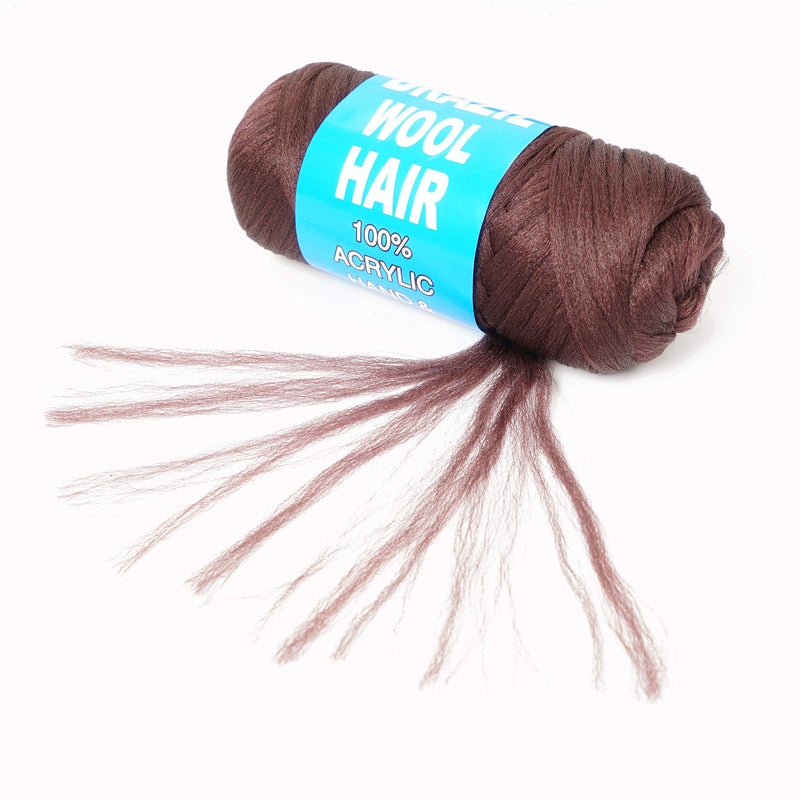 Youngther 100% Brazilian Wool Hair Acrylic Yarn for African Braids/Senegalese Twist/Faux Locs/Wraps and Crochet Hook(4 Roll,Coffee Brown) - Image 2