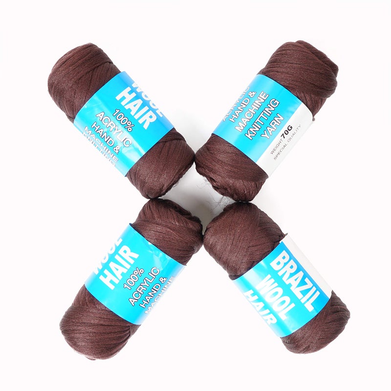 Youngther 100% Brazilian Wool Hair Acrylic Yarn for African Braids/Senegalese Twist/Faux Locs/Wraps and Crochet Hook(4 Roll,Coffee Brown) - Image 3