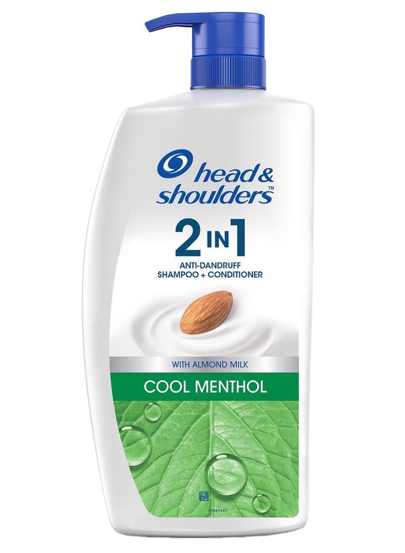 Head & Shoulders 2-in-1 Cool Menthol Anti Dandruff Shampoo + Conditioner for Women & Men, With Almond Milk (1 L)  - Image 1