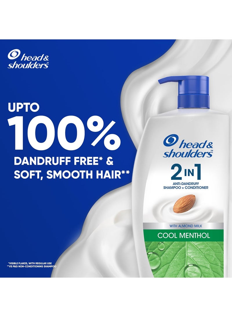 Head & Shoulders 2-in-1 Cool Menthol Anti Dandruff Shampoo + Conditioner for Women & Men, With Almond Milk (1 L)  - Image 3