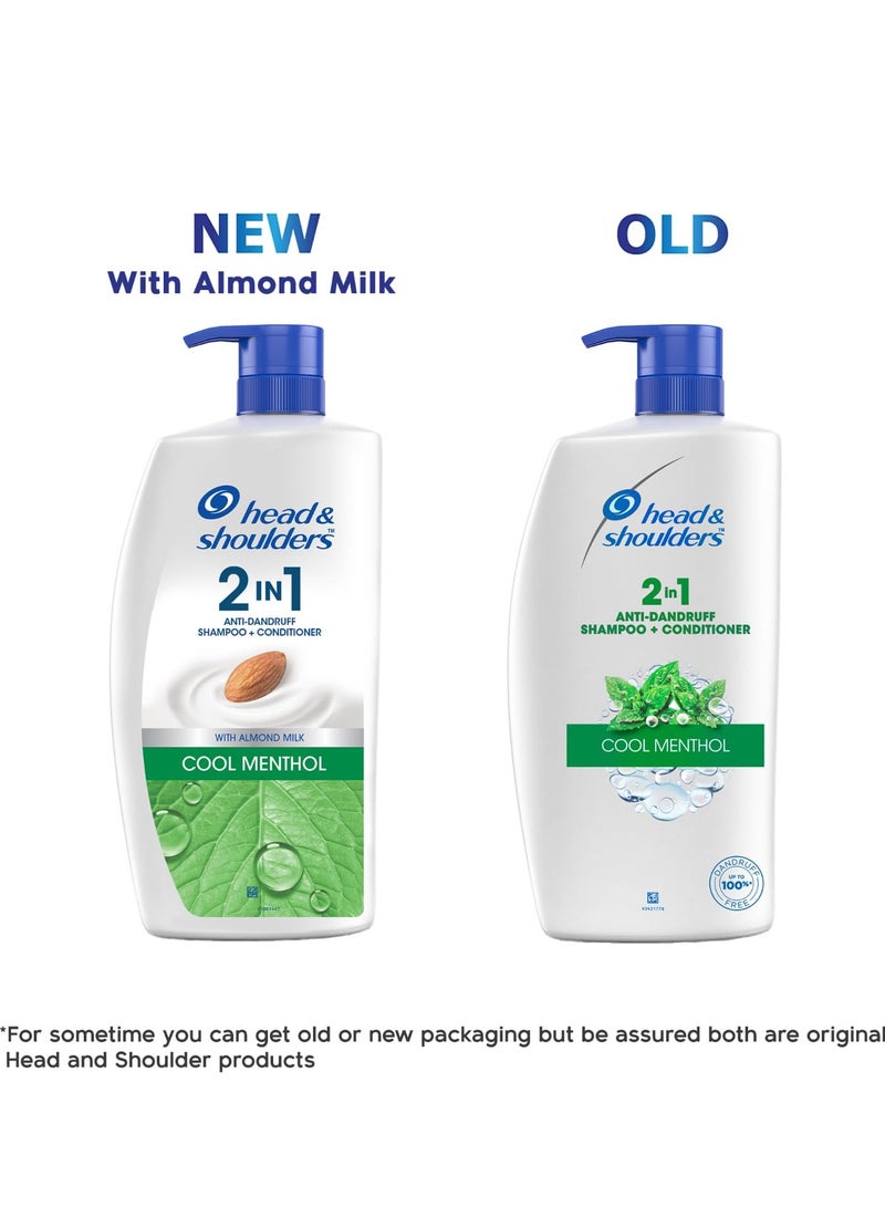 Head & Shoulders 2-in-1 Cool Menthol Anti Dandruff Shampoo + Conditioner for Women & Men, With Almond Milk (1 L)  - Image 2