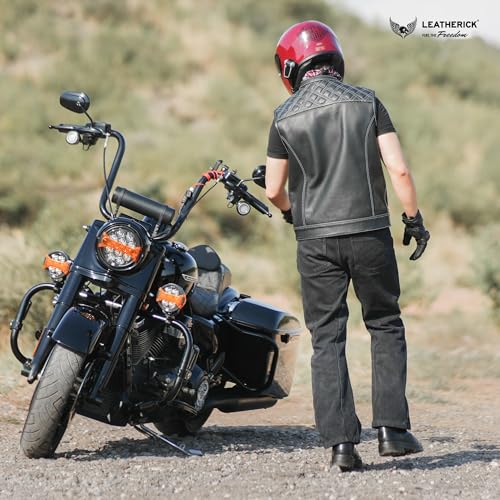 Leatherick Mens Black Motorcycle Vests SOA Club Traditional Paisley Satin Liner Leather Biker Vests US Alpha Small Regular Regular Black White Diamond - Image 3