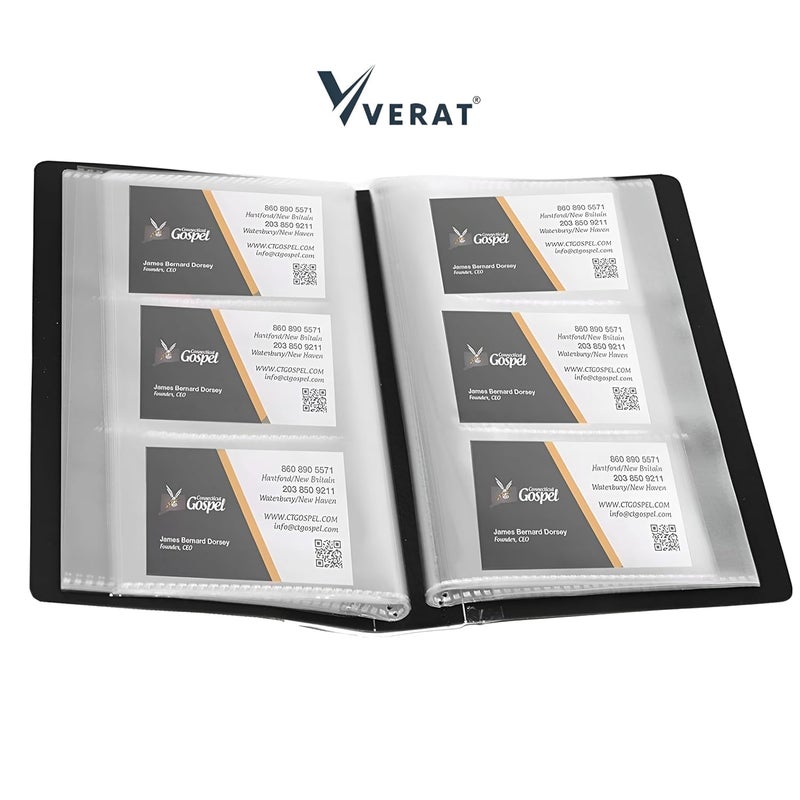 VERAT حامل بطاقات العمل | دفتر بطاقات الهوية/البطاقات الائتمانية/بطاقات الزيارة مع 240 جيب | ملف منظم للمال وبطاقات العمل | منظم مكتبي محترف، أسود - Image 4