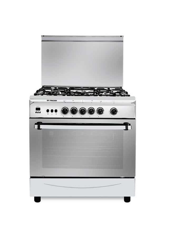 Fresh Italiano 5-burner stainless steel cooker, 80 x 55 cm, full safety, digital fan - Code 500012094