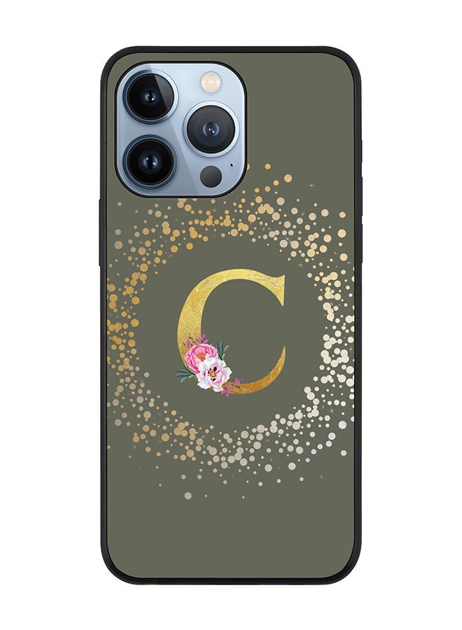 Stylizedd Rugged Black edge case for Apple iPhone 13 Pro Slim fit Soft Case Flexible Rubber Edges TPU Gel Thin Cover - Custom Monogram Initial Letter Floral Pattern Alphabet - C (Olive Green) - Image 1