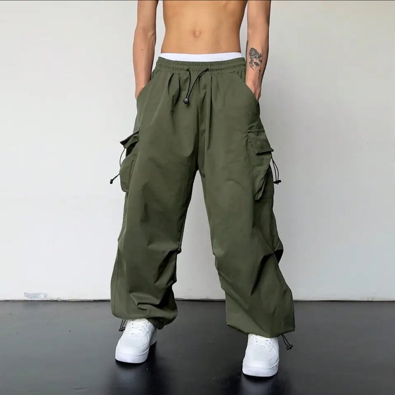 Japanese Streetwear Cargo Pants for Men Army Green