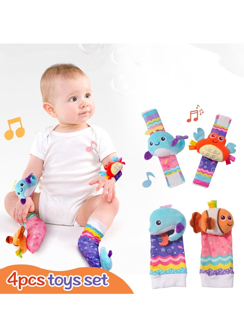 4Pcs Infant Socks And Wrist Rattles Toy Set For Kids, 2025 New Wrist Rattles Foot Finder Rattle Sock Baby Toddlor Toy, Rattle Toy, Arm Hand Bracelet Rattle, Sea Animal Feet Leg Ankle Socks, Present Gift for Newborn Infant Babies Boy Girl Bebe - Image 2