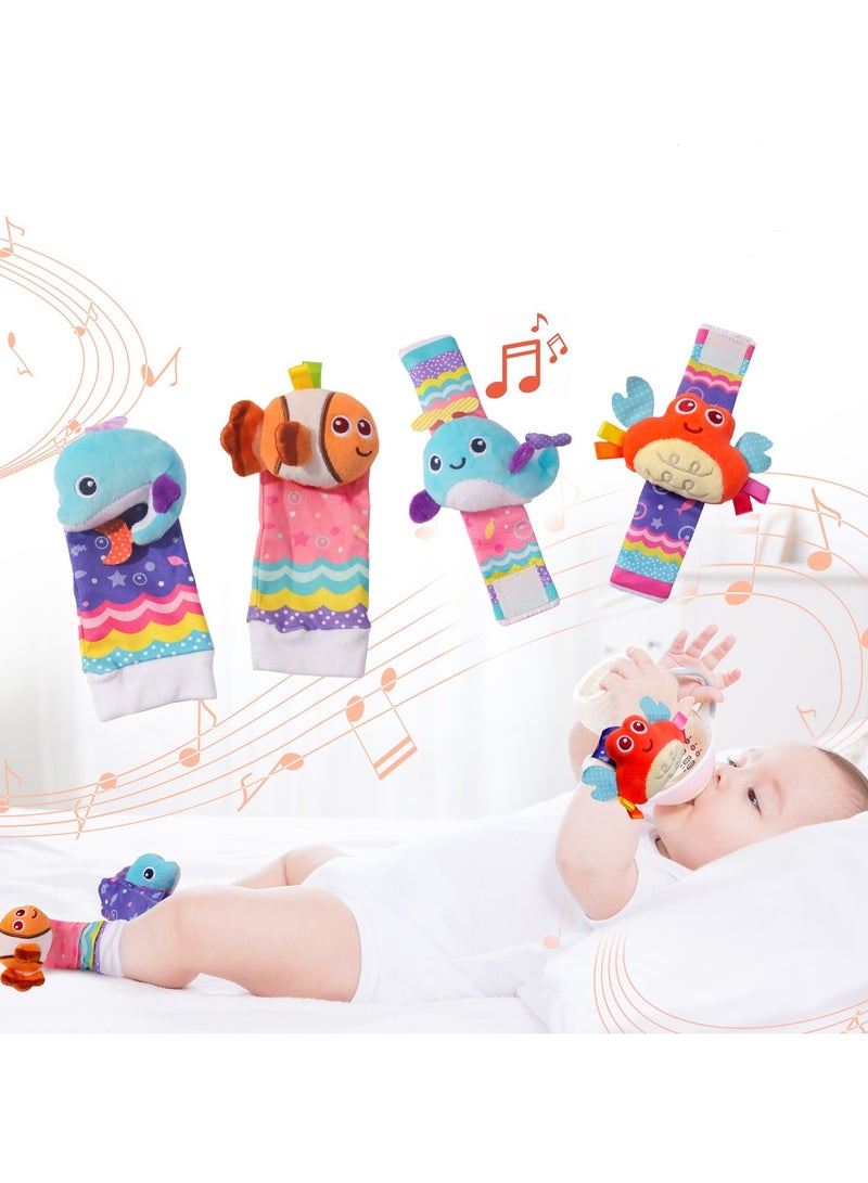 4Pcs Infant Socks And Wrist Rattles Toy Set For Kids, 2025 New Wrist Rattles Foot Finder Rattle Sock Baby Toddlor Toy, Rattle Toy, Arm Hand Bracelet Rattle, Sea Animal Feet Leg Ankle Socks, Present Gift for Newborn Infant Babies Boy Girl Bebe  - Image 1