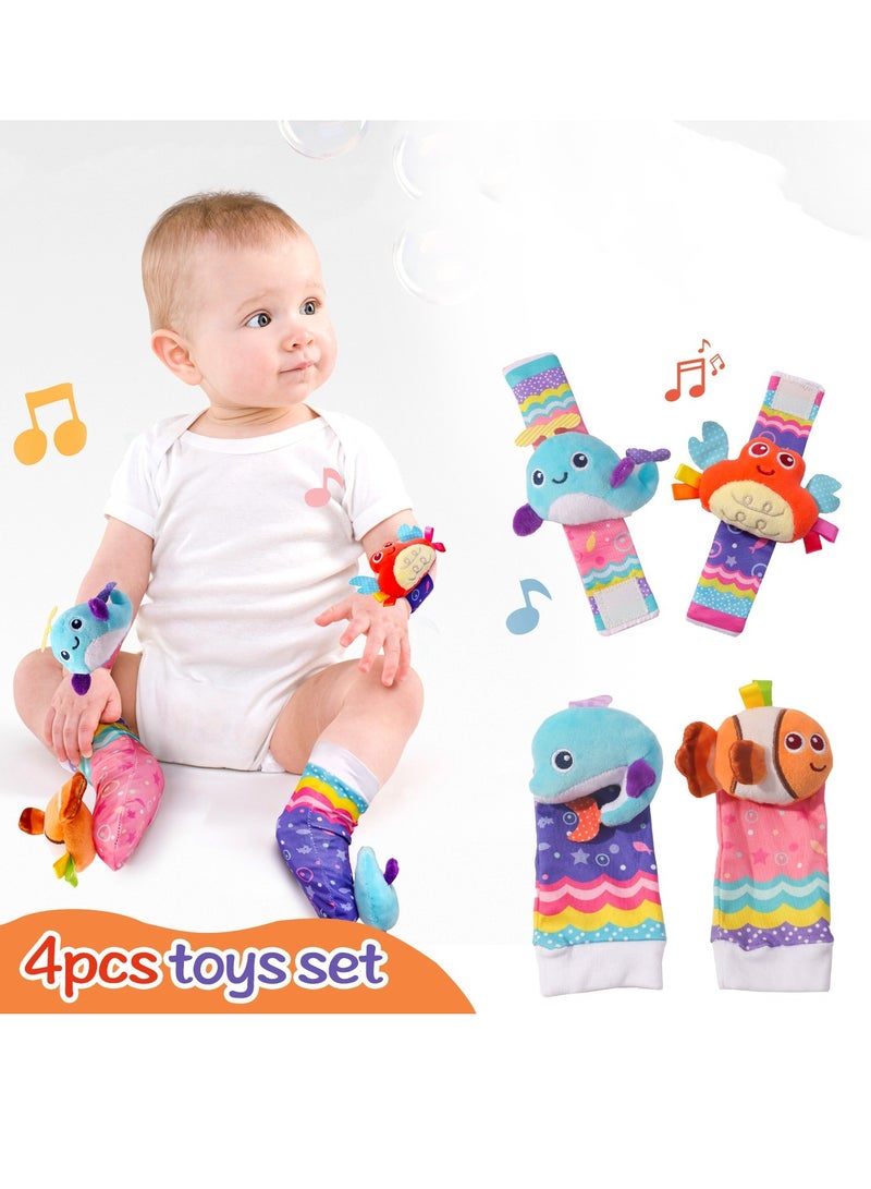 4Pcs Infant Socks And Wrist Rattles Toy Set For Kids, 2025 New Wrist Rattles Foot Finder Rattle Sock Baby Toddlor Toy, Rattle Toy, Arm Hand Bracelet Rattle, Sea Animal Feet Leg Ankle Socks, Present Gift for Newborn Infant Babies Boy Girl Bebe  - Image 2