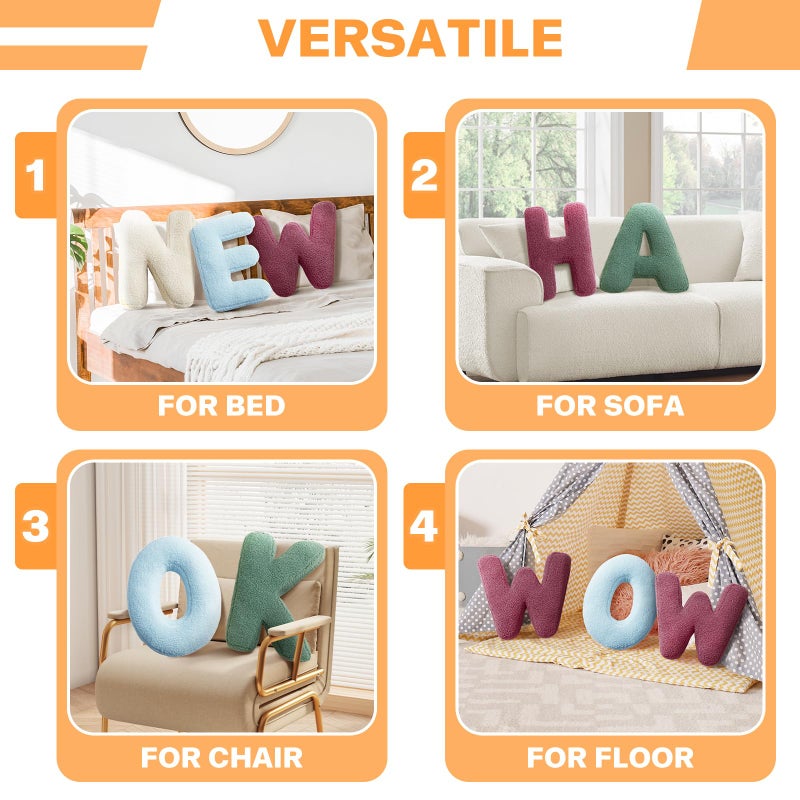 huraty Light Blue Letter Pillow Soft Couch Decorative Alphabet Cushion Boys Girls Gifts Kids Accent Room Decor (E, 14.9" Lx11.8 W) - Image 5
