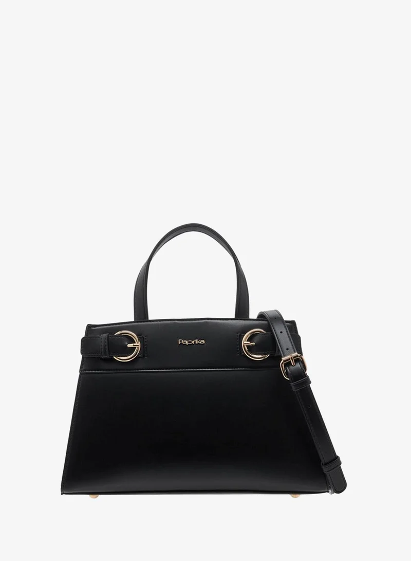 Solid Tote Bag with Zip Closure and Detachable Strap