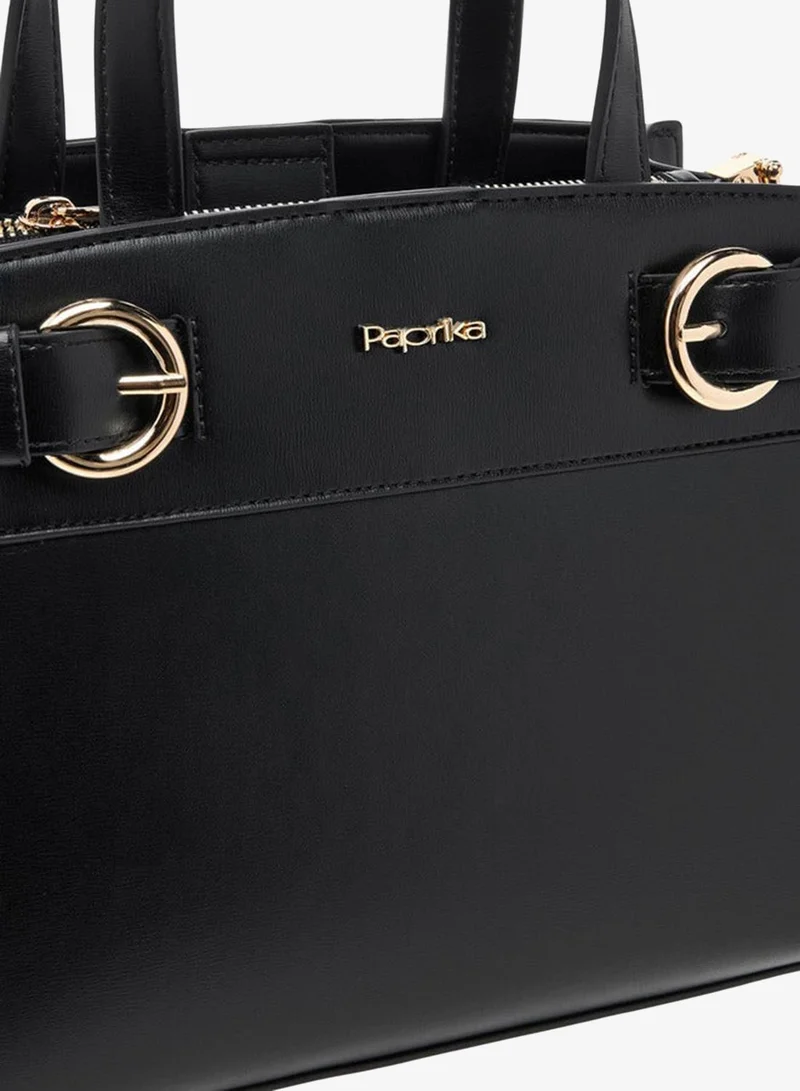 Paprika BLACK Solid Tote Bag with Zip Closure and Detachable Strap for Women | Best Price UAE
