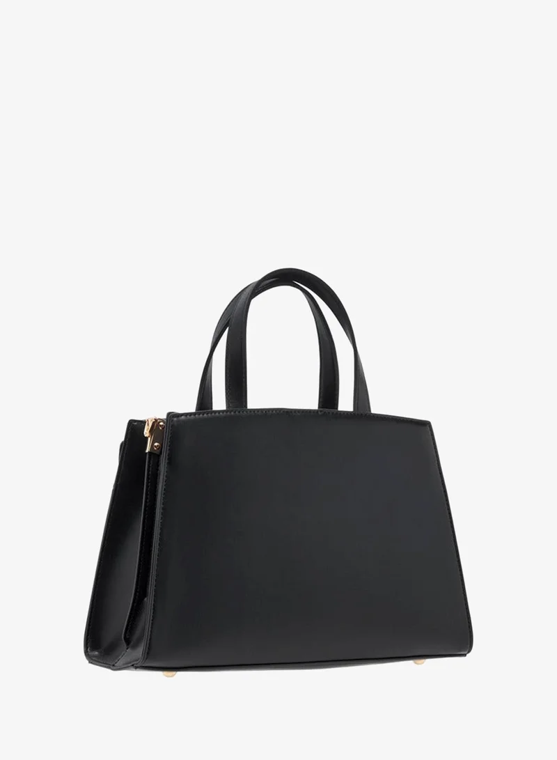 Paprika BLACK Solid Tote Bag with Zip Closure and Detachable Strap for Women | Best Price UAE