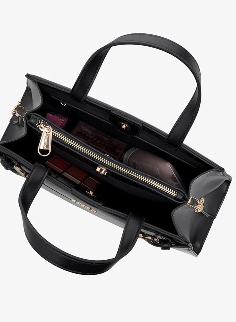 Paprika BLACK Solid Tote Bag with Zip Closure and Detachable Strap for Women | Best Price UAE